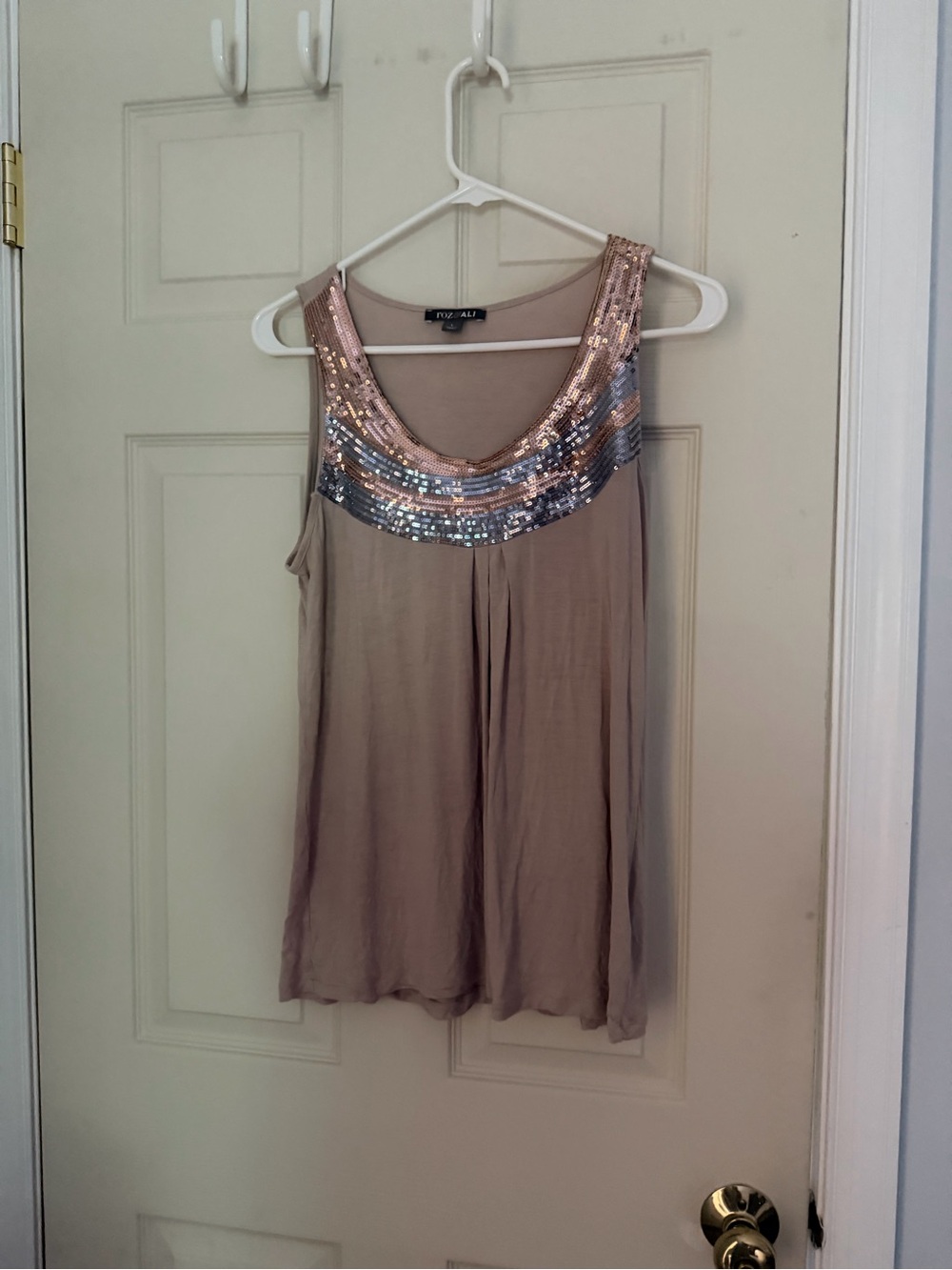 Roz & Ali Taupe Sequin Scoop Neck Tank